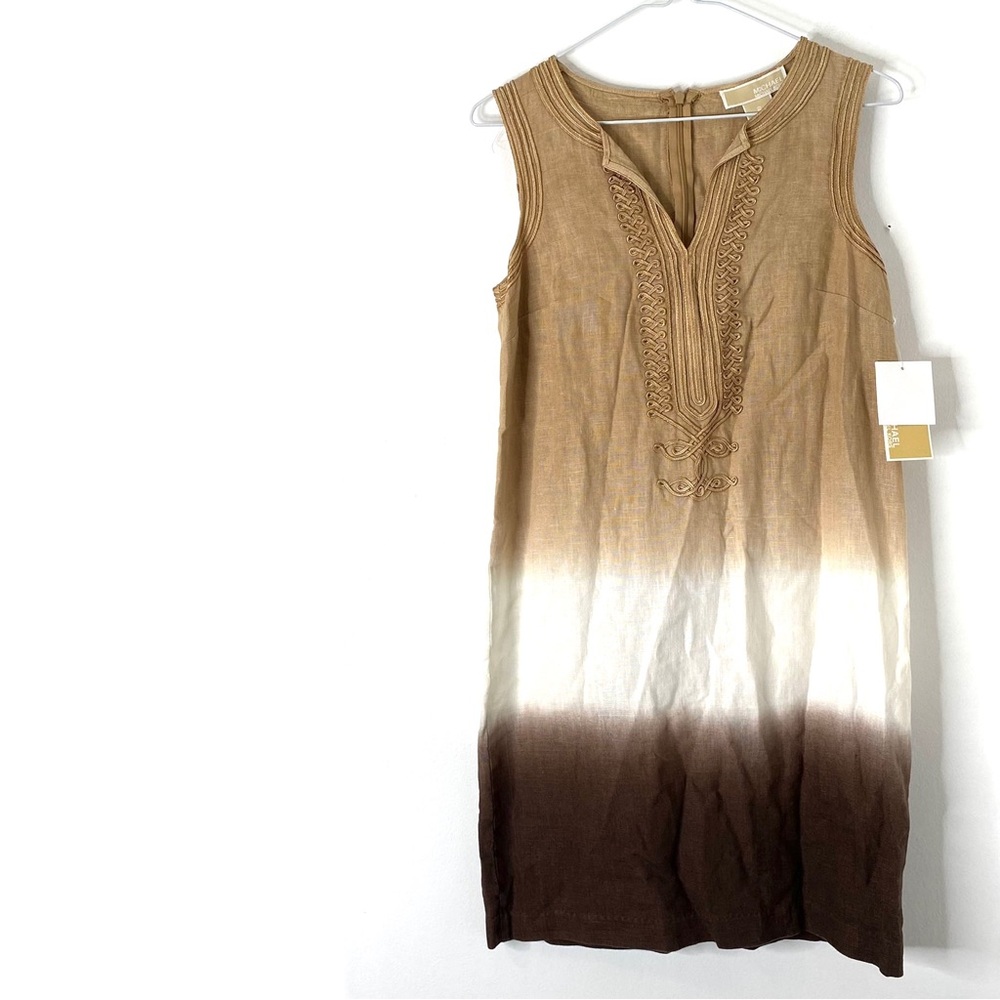 MICHAEL Michael Kors Linen NWT Sleeveless Embroidered Neutral Sheath Dress